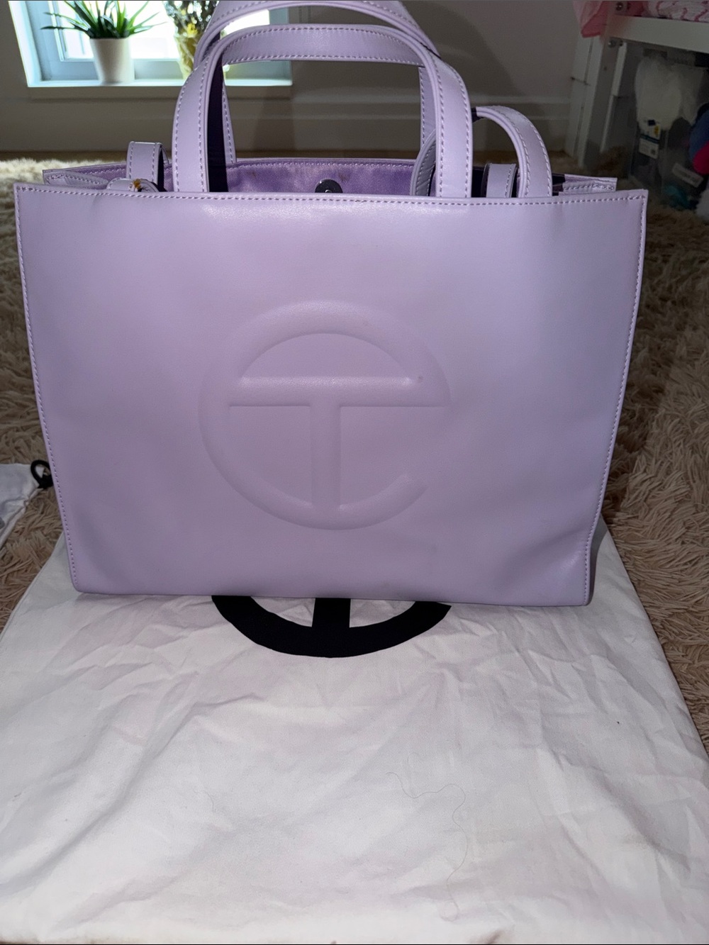Telfar Lilac Embossed Logo Leather Tote